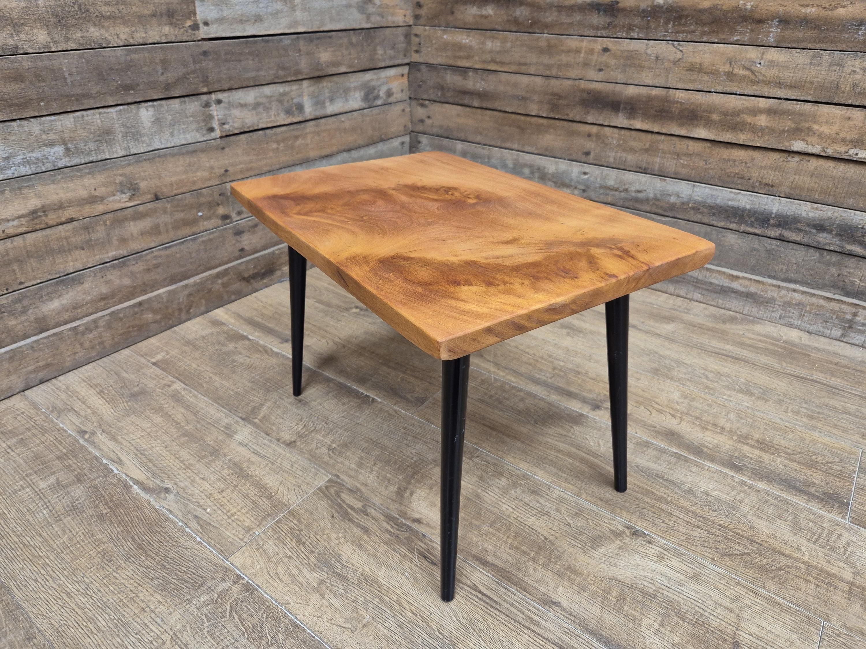 Mid Century Wood Coffee Table Black Tapered Legs Retro Scandinavian Style