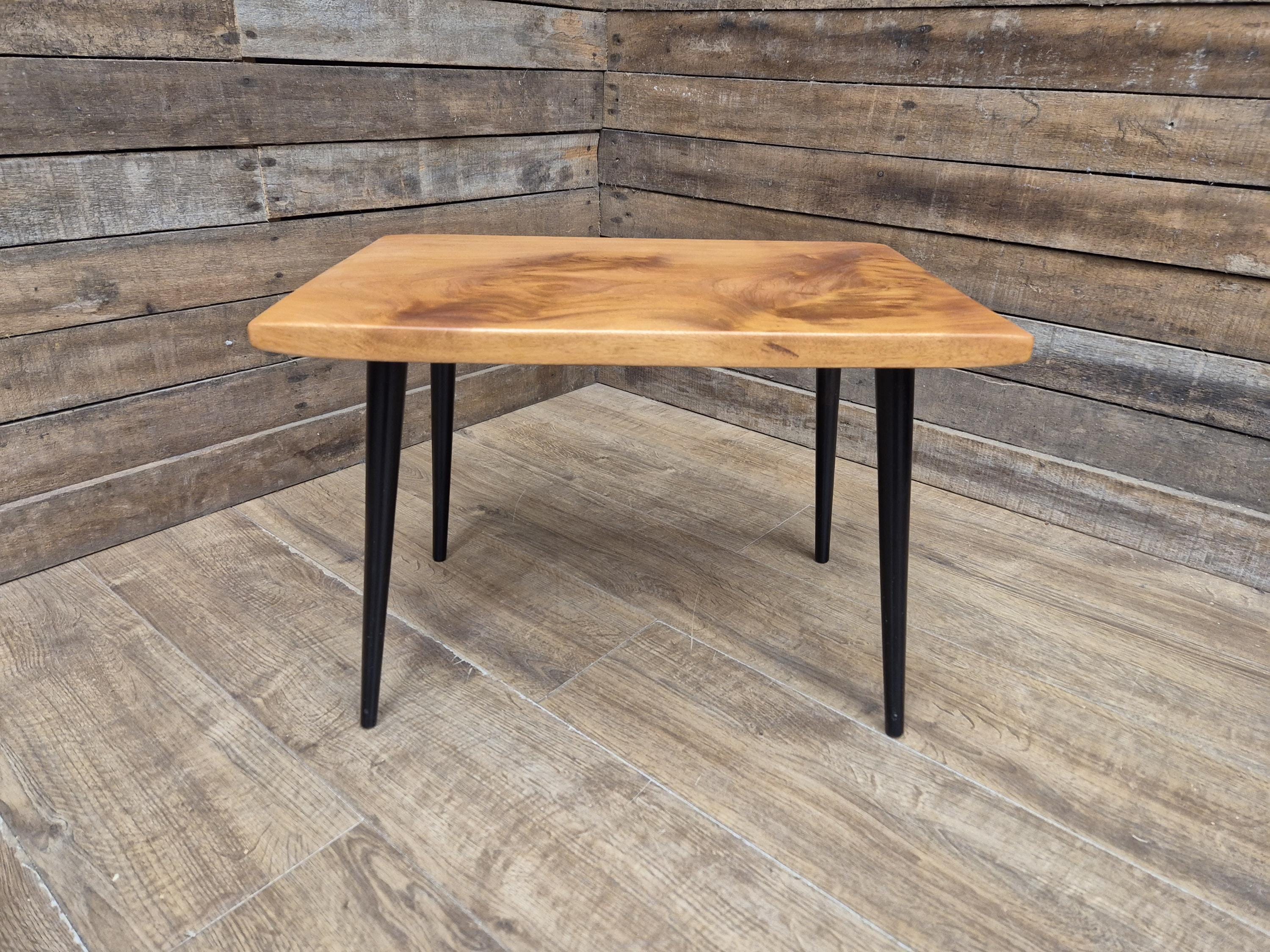 Mid Century Wood Coffee Table Black Tapered Legs Retro Scandinavian Style