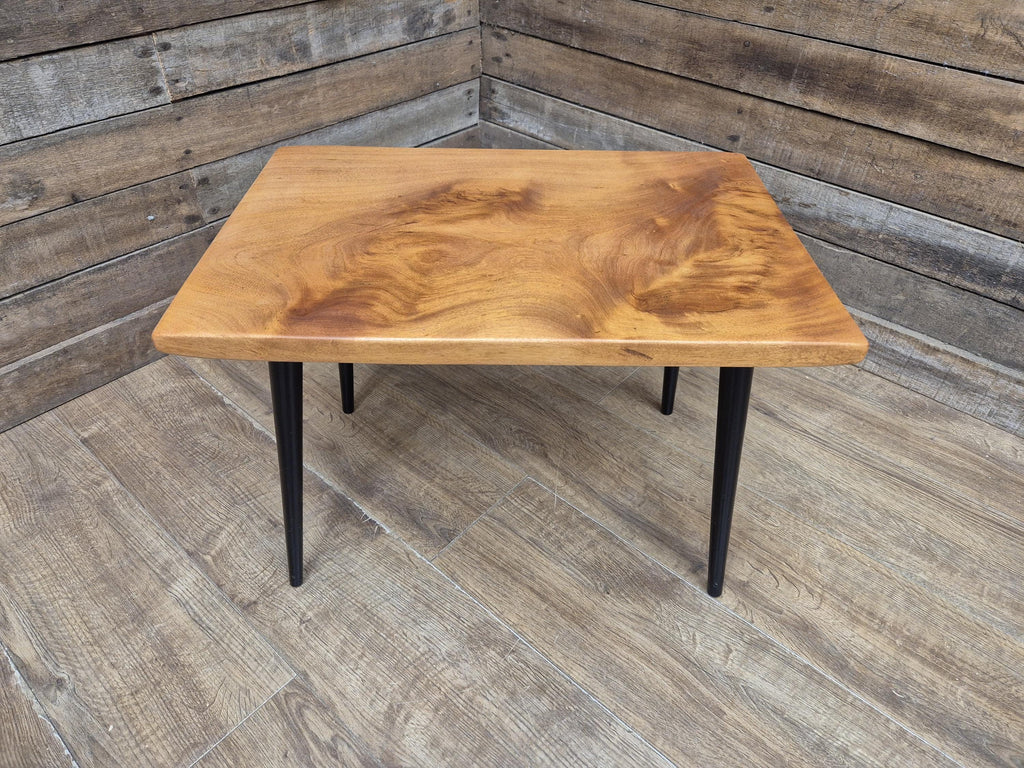 Mid Century Wood Coffee Table Black Tapered Legs Retro Scandinavian Style