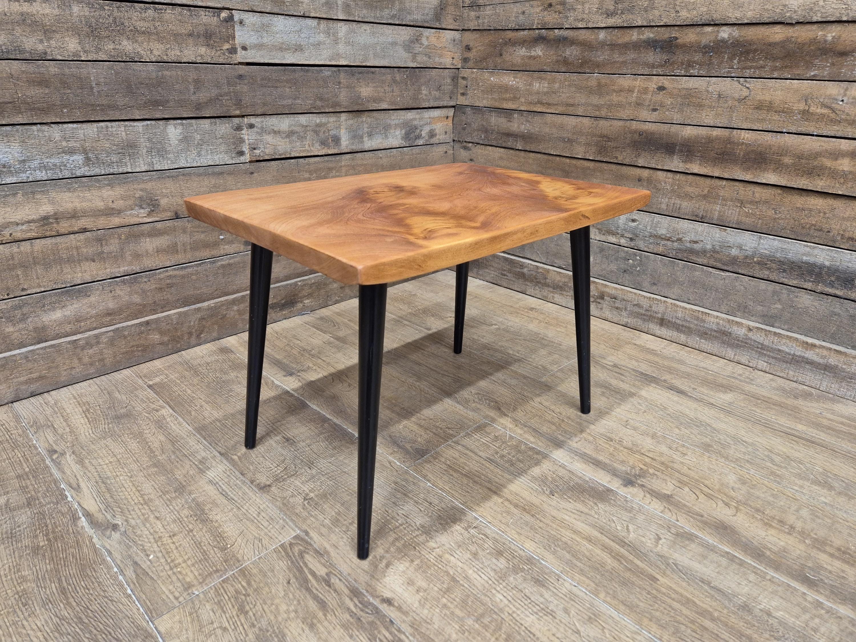 Mid Century Wood Coffee Table Black Tapered Legs Retro Scandinavian Style