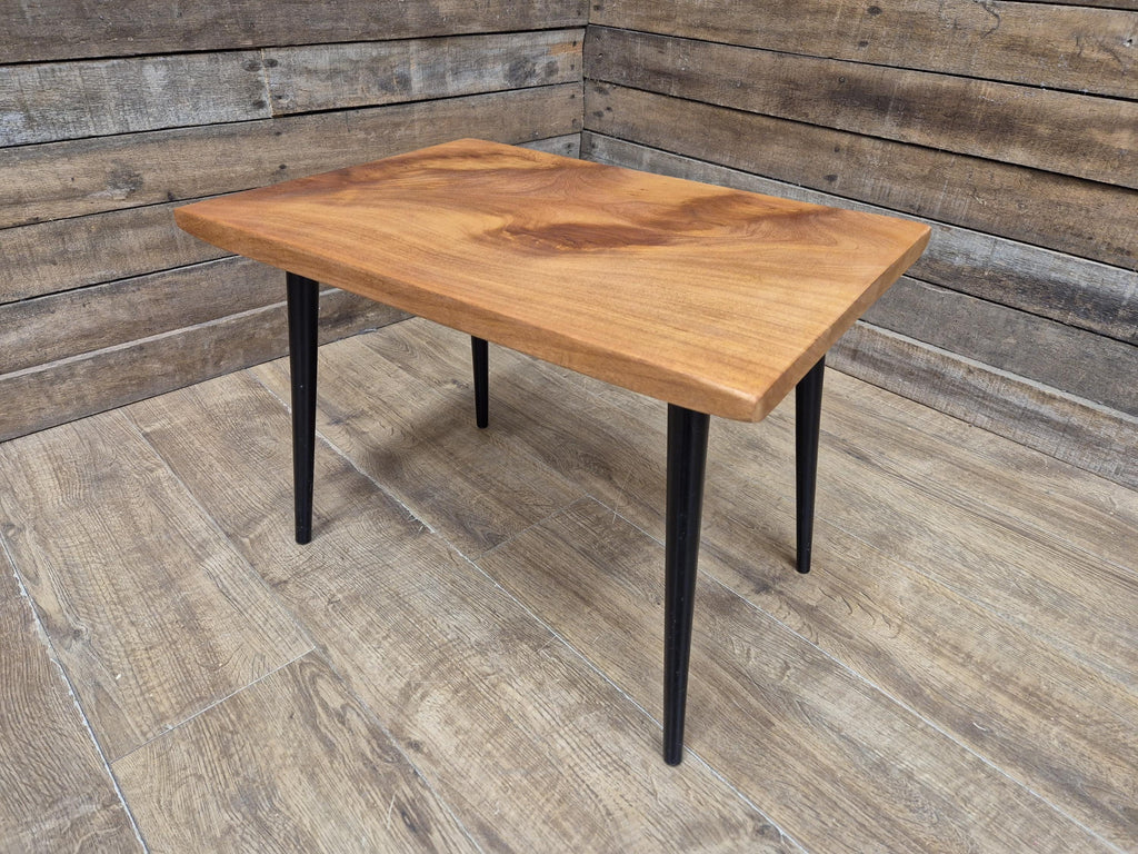 Mid Century Wood Coffee Table Black Tapered Legs Retro Scandinavian Style