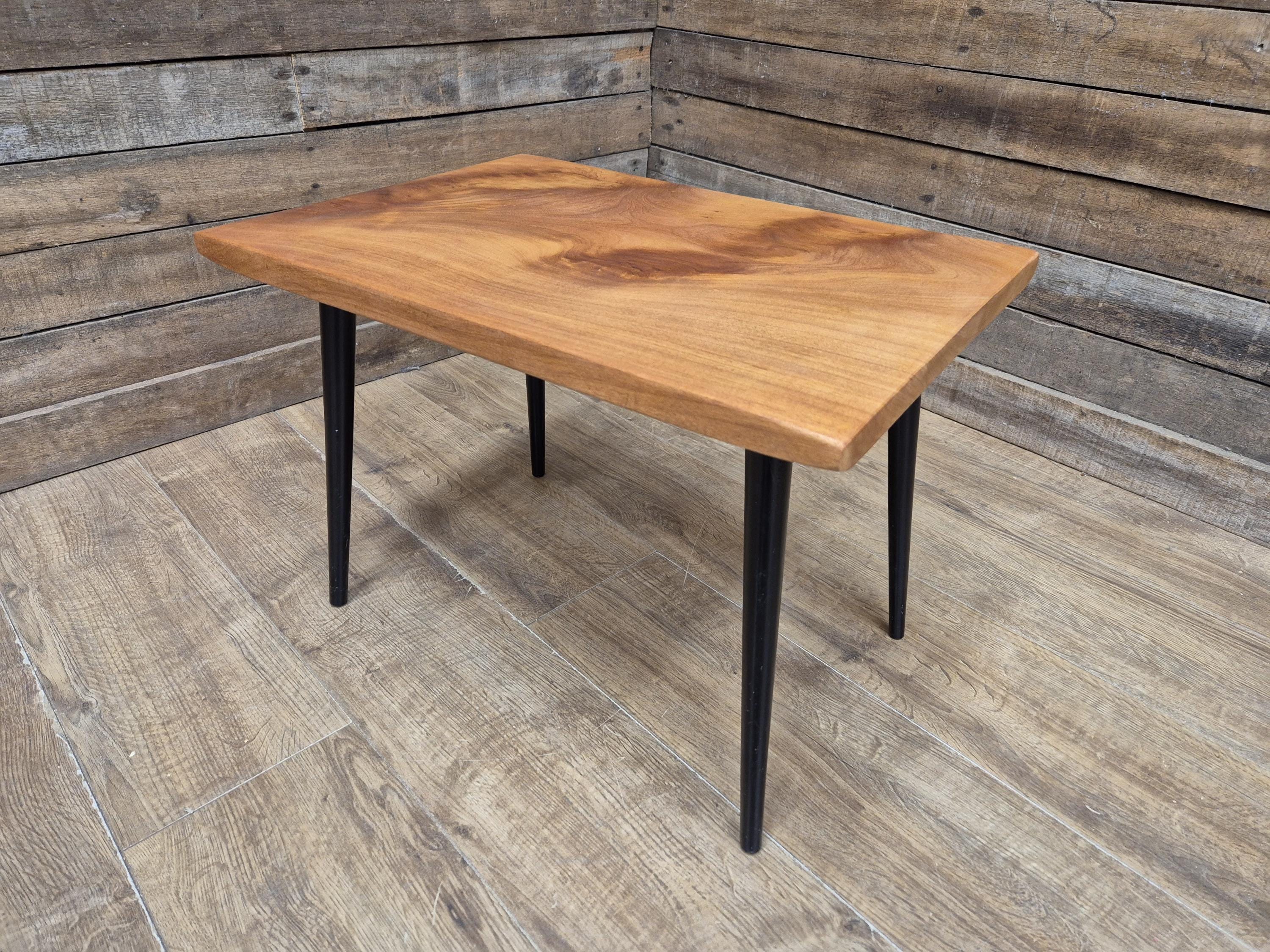 Mid Century Wood Coffee Table Black Tapered Legs Retro Scandinavian Style