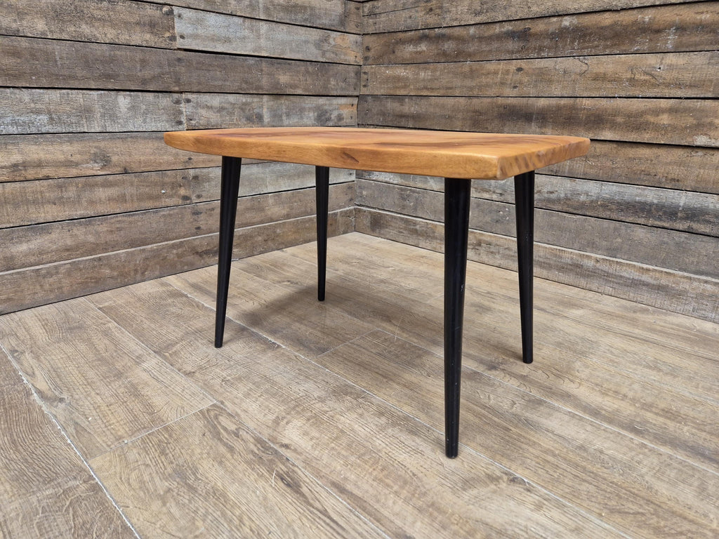 Mid Century Wood Coffee Table Black Tapered Legs Retro Scandinavian Style