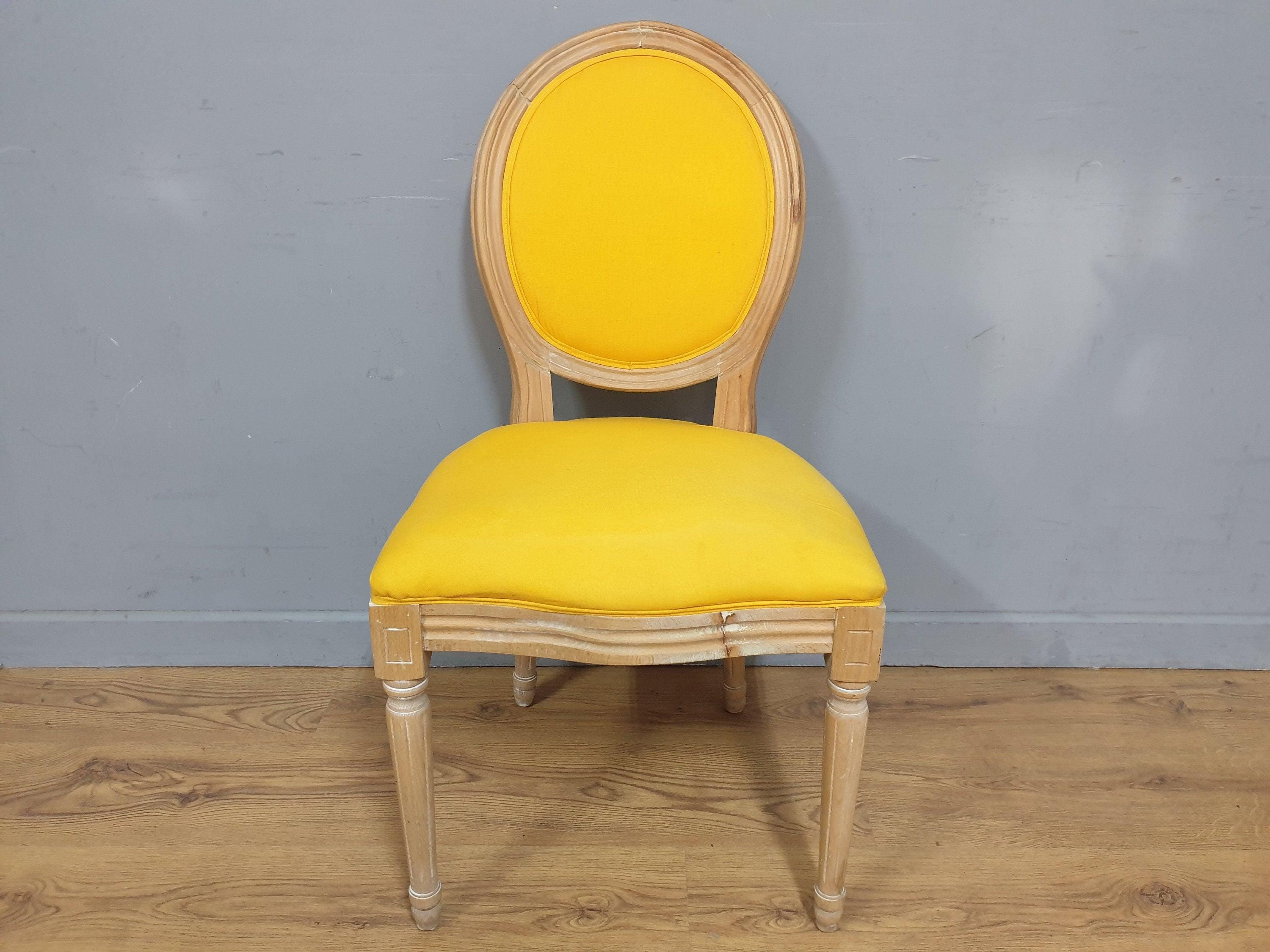 Vintage Country House Bedroom Hall Chair Upholstered Yellow Fabric