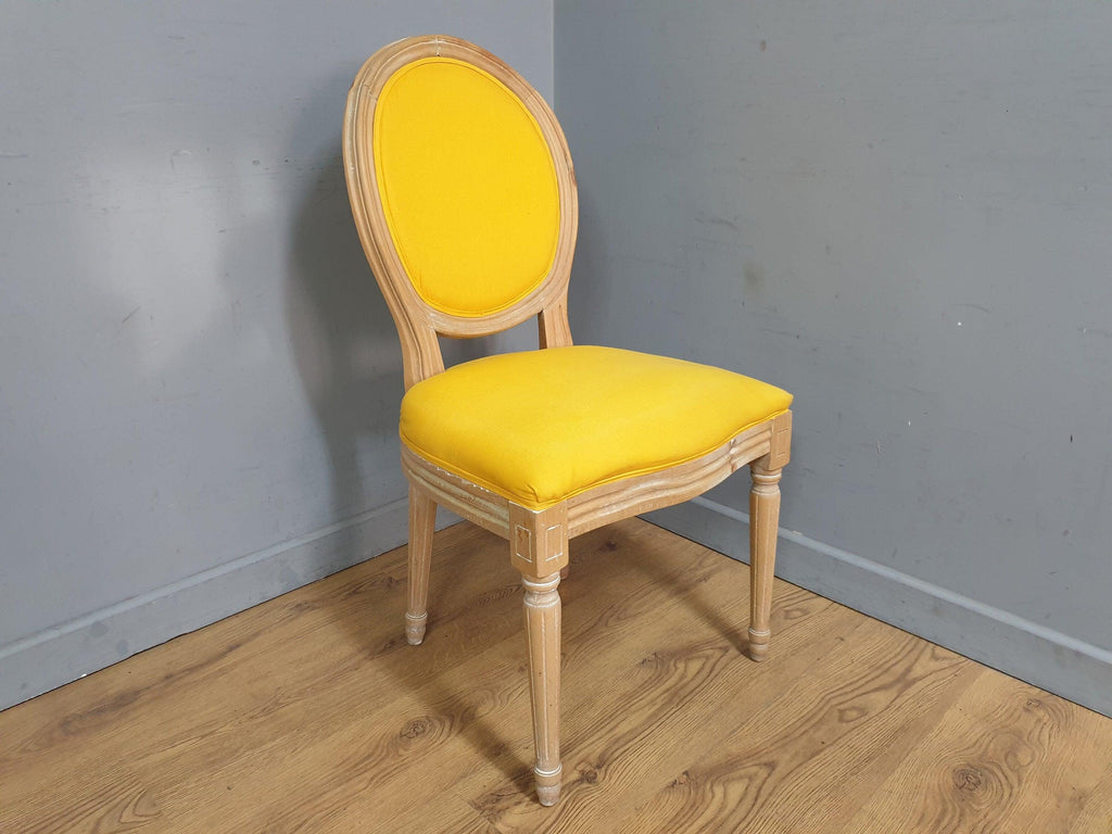 Vintage Country House Bedroom Hall Chair Upholstered Yellow Fabric
