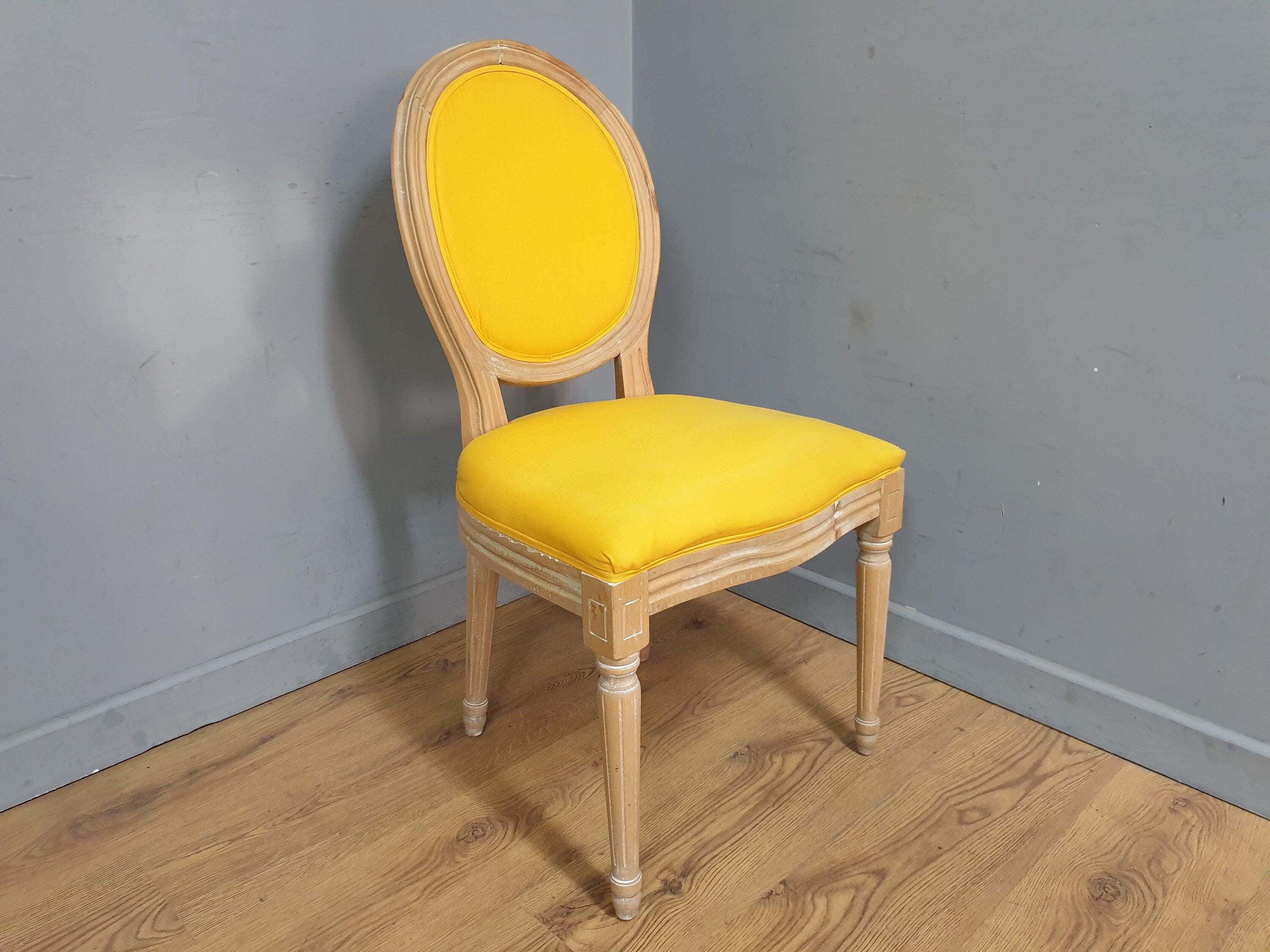 Vintage Country House Bedroom Hall Chair Upholstered Yellow Fabric