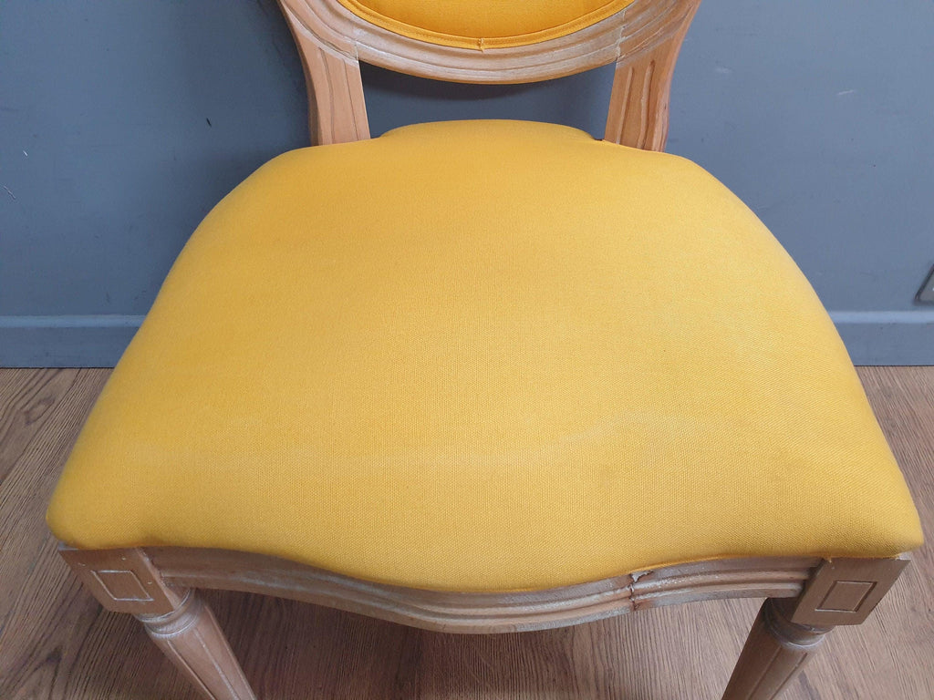 Vintage Country House Bedroom Hall Chair Upholstered Yellow Fabric
