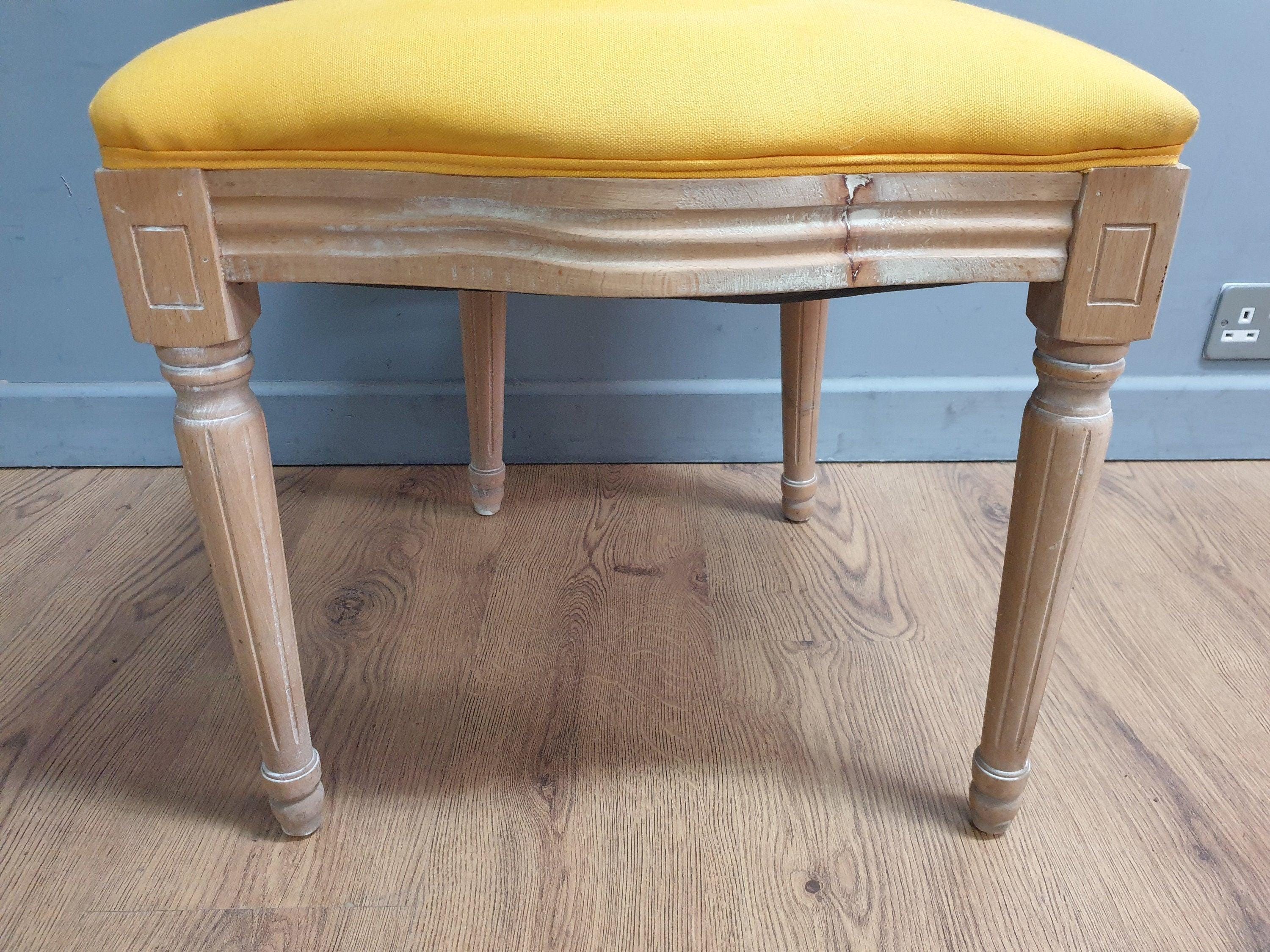 Vintage Country House Bedroom Hall Chair Upholstered Yellow Fabric