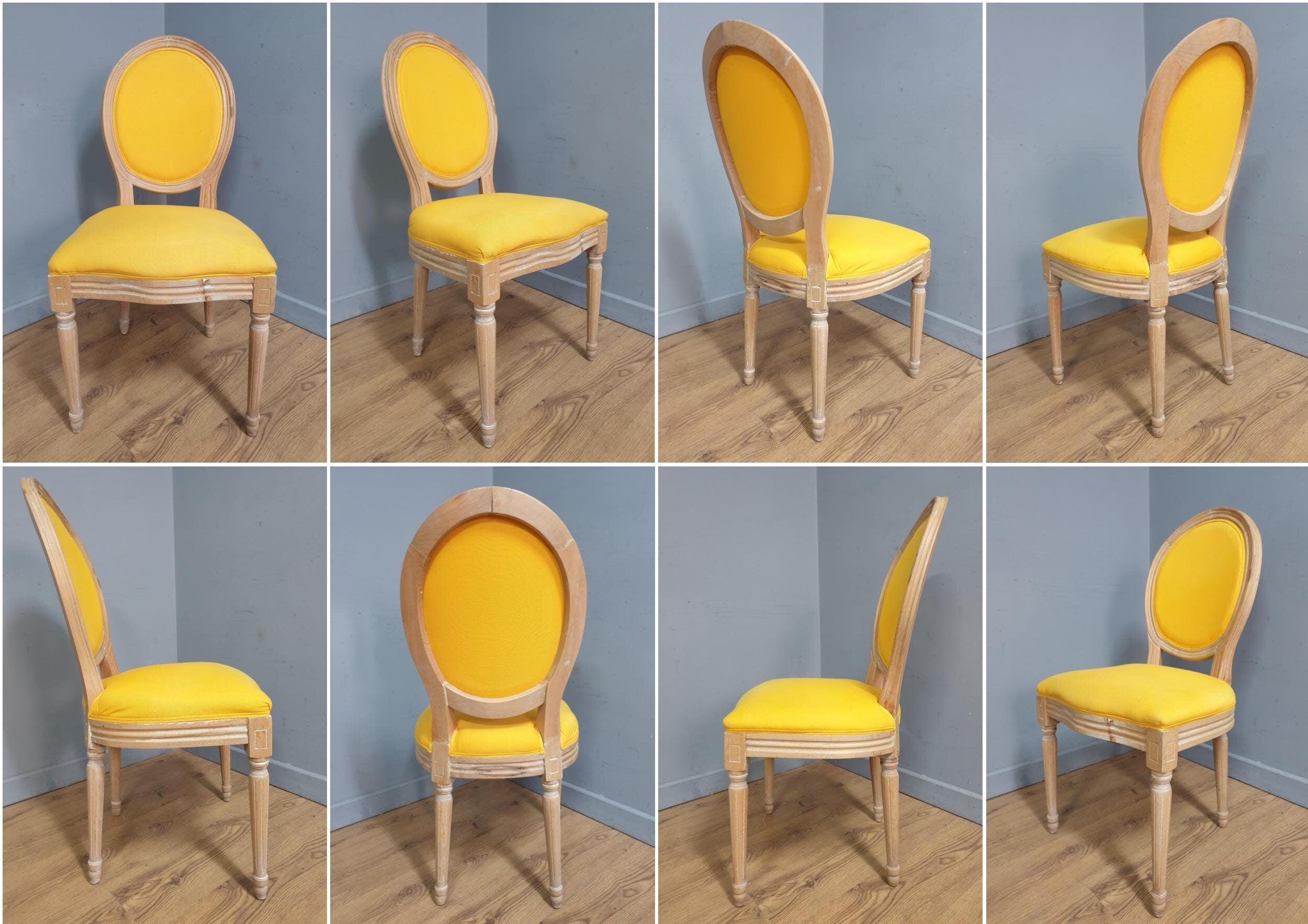 Vintage Country House Bedroom Hall Chair Upholstered Yellow Fabric