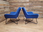 Two Blue Velvet Button Backed Armchairs Bedroom Chairs Retro Style
