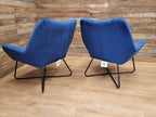 Two Blue Velvet Button Backed Armchairs Bedroom Chairs Retro Style