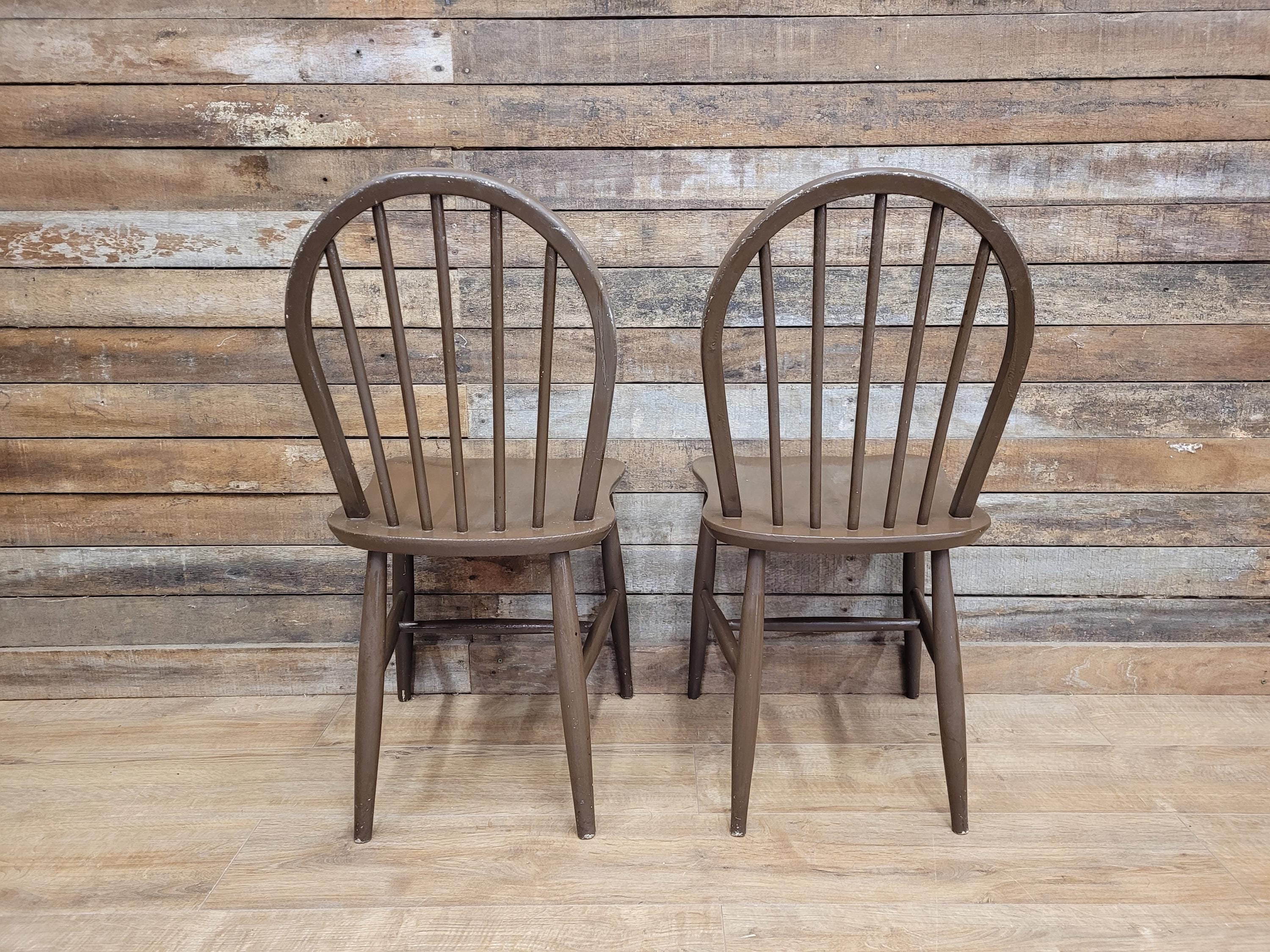 Vintage Pair Of Painted Stick Back Bow Back Windsor Kitchen Chairs