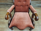 Antique Victorian Mahogany Button Back Armchair In Rust Fabric