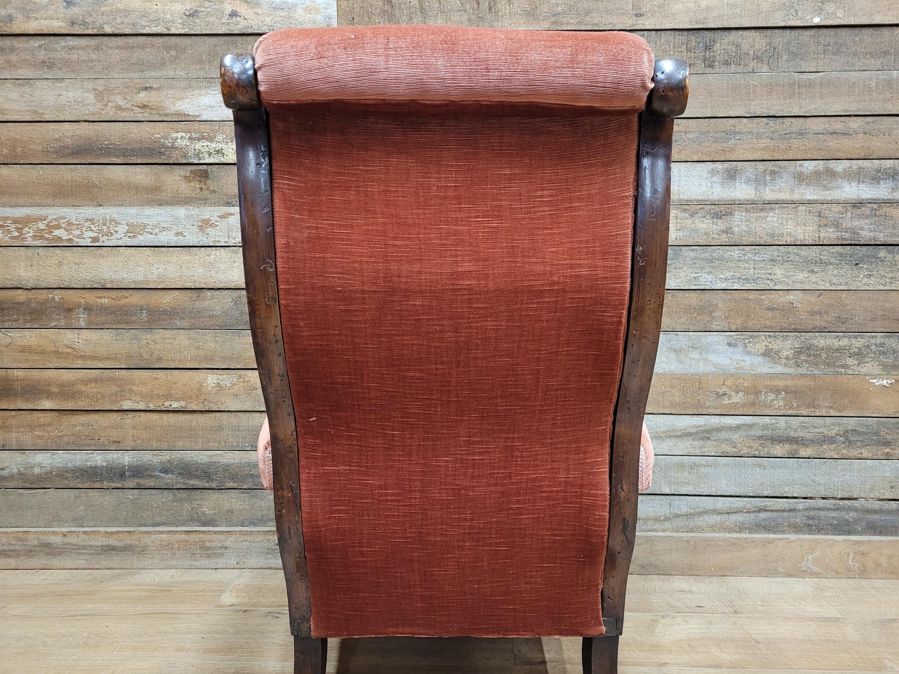 Antique Victorian Mahogany Button Back Armchair In Rust Fabric