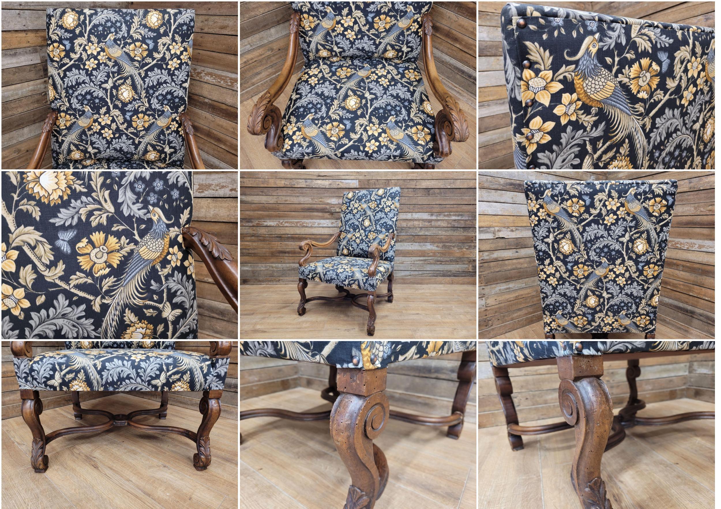 Antique Carved French Style Armchair Morris Bird Grande Throne Chair