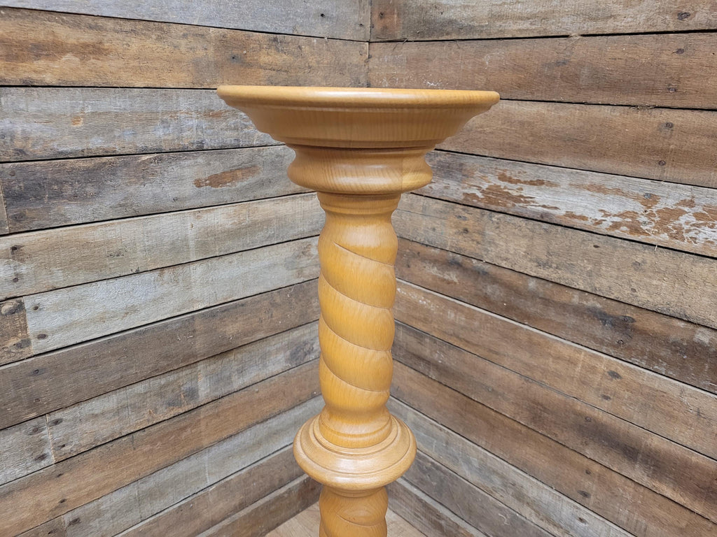 Vintage Blonde Torchiere Carved Barley Twist Circular Column Plant Stand