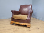 Vintage Brown Leather Tub Chair Club Armchair Distressed Art Deco Style