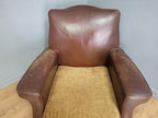 Vintage Brown Leather Tub Chair Club Armchair Distressed Art Deco Style