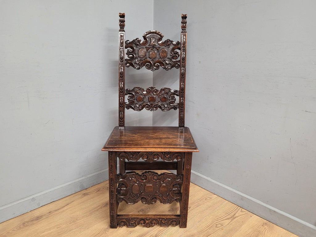 Antique 19thC Italian Carved Hall Chair Throne Renaissance Style