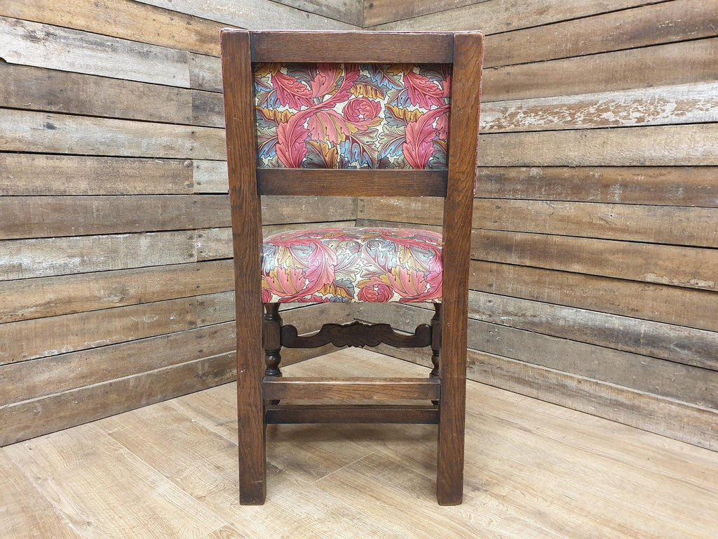 Antique William Morris Acanthus Fully Upholstered Oak Framed Chair Turned Legs