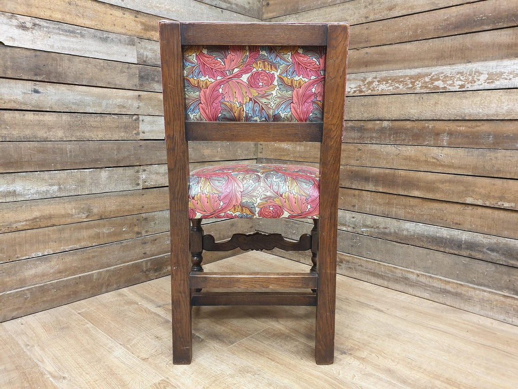 Antique William Morris Acanthus Fully Upholstered Oak Framed Chair Turned Legs