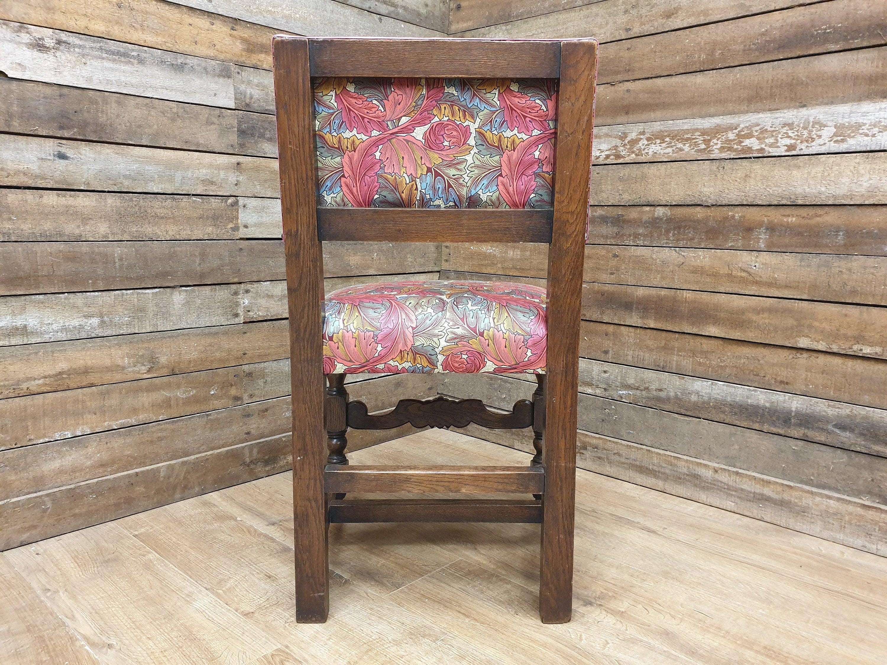 Antique William Morris Acanthus Fully Upholstered Oak Framed Chair Turned Legs