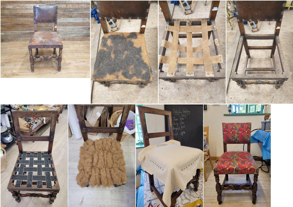 Antique William Morris Acanthus Fully Upholstered Oak Framed Chair Turned Legs
