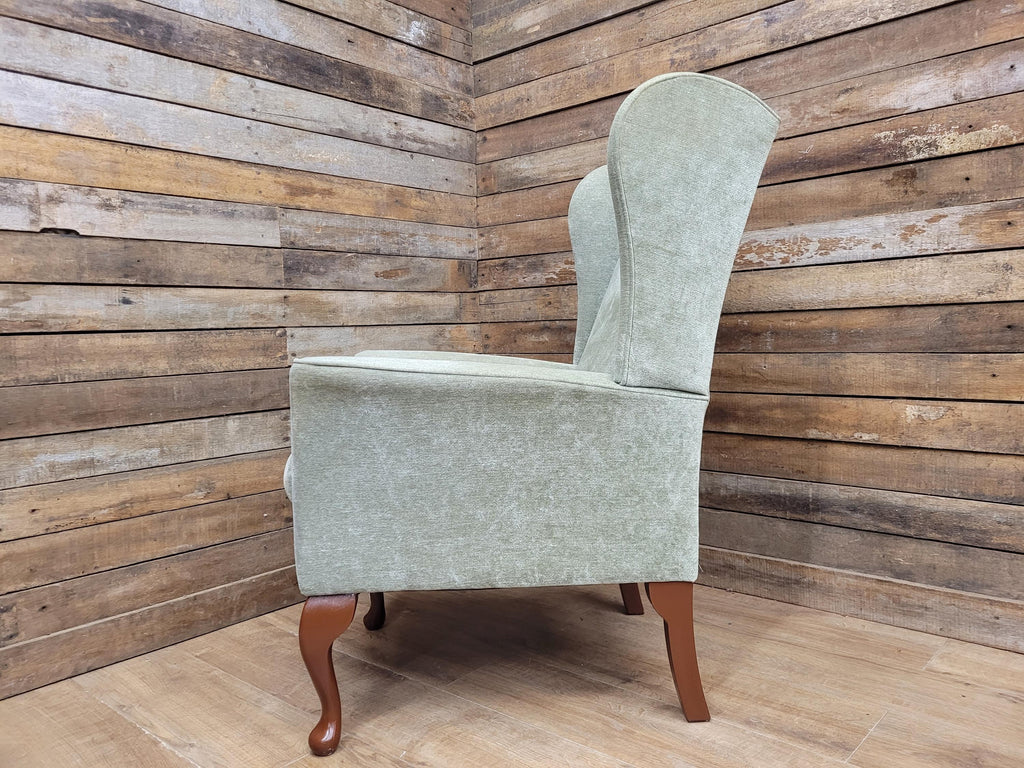 Vintage Petite Wingback Country House Green Armchair Queen Anne Legs