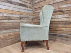 Vintage Petite Wingback Country House Green Armchair Queen Anne Legs