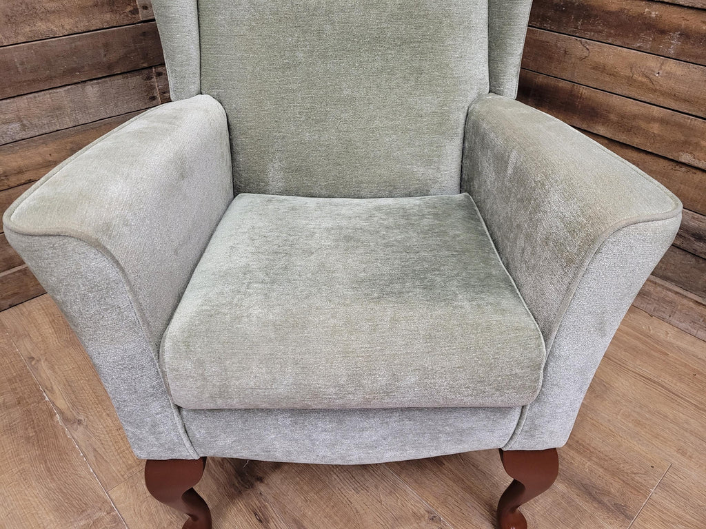 Vintage Petite Wingback Country House Green Armchair Queen Anne Legs