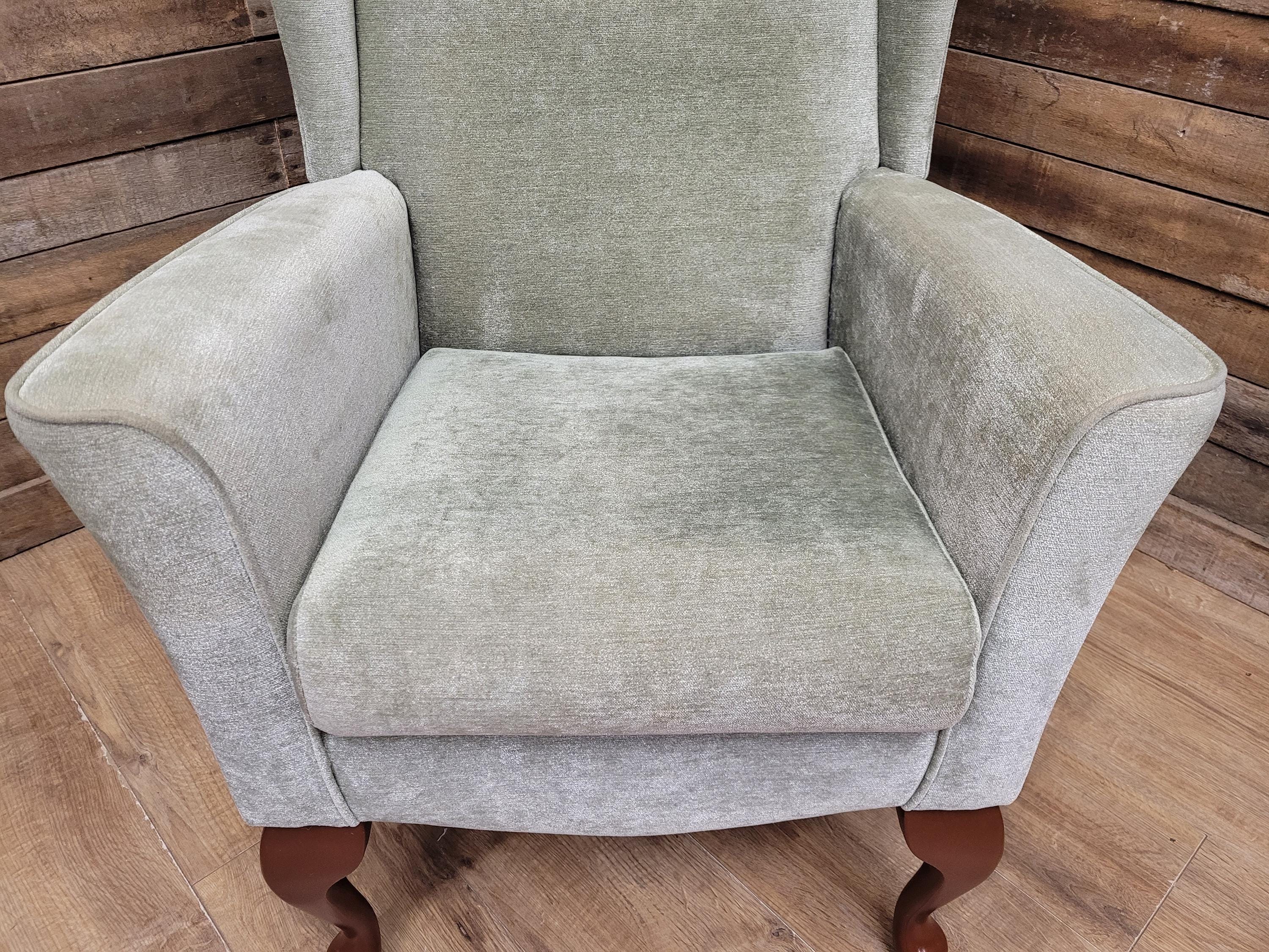 Vintage Petite Wingback Country House Green Armchair Queen Anne Legs