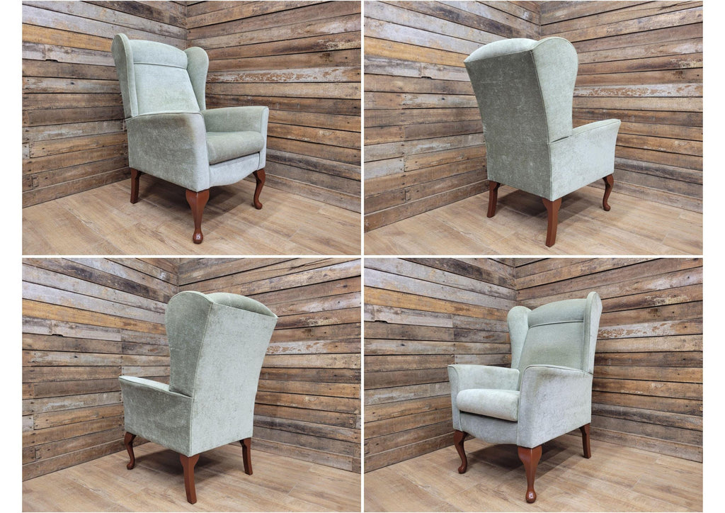 Vintage Petite Wingback Country House Green Armchair Queen Anne Legs