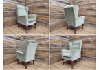 Vintage Petite Wingback Country House Green Armchair Queen Anne Legs