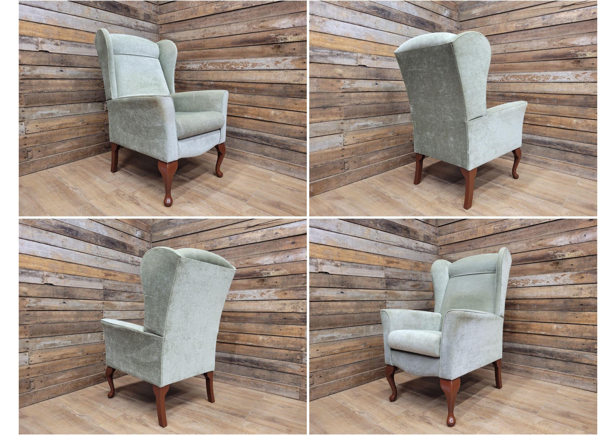 Vintage Petite Wingback Country House Green Armchair Queen Anne Legs