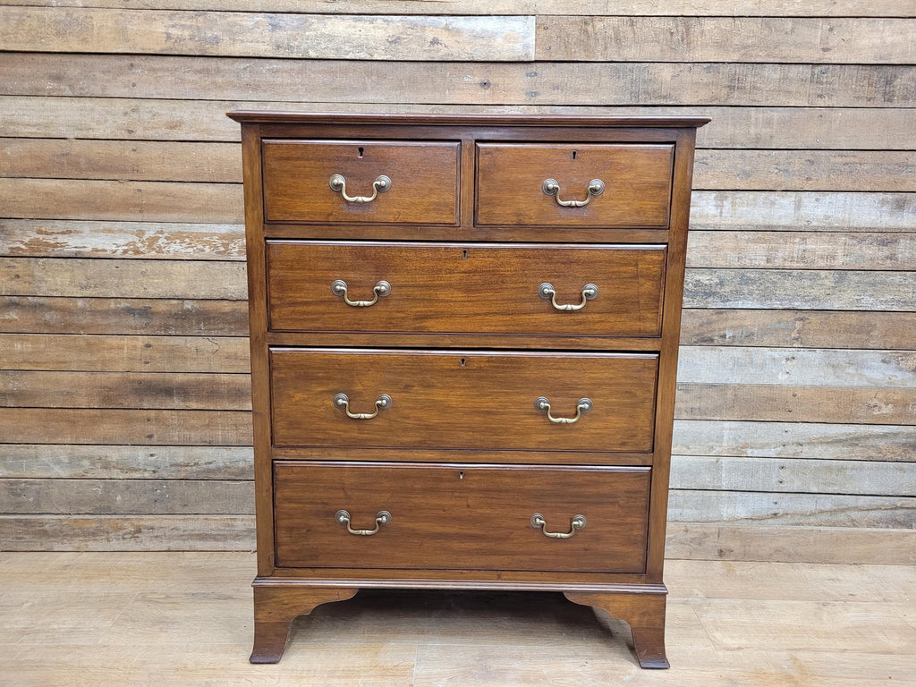 Vintage 2 Over 3 Mahogany Chest Graduating Drawers Bracket Feet Brass Fittings