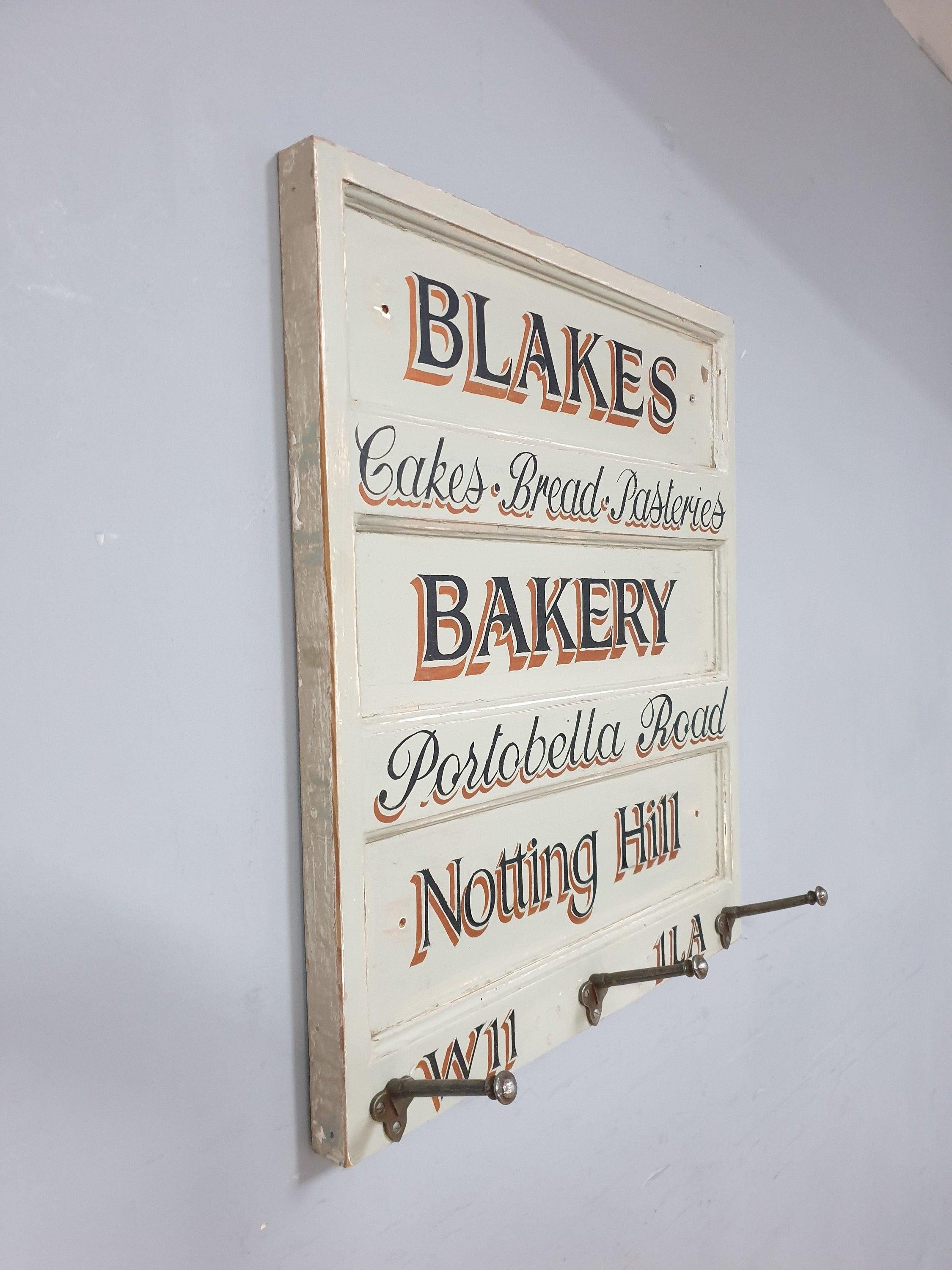 Vintage Distressed Rustic Hand Painted Blakes Bakery Sign Coat Rack