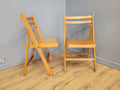 Two Mid Century Wooden Slatted Folding Chairs Space Saving
