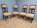 Four Vintage Art Nouveau Style Oak Dining Chairs Upholstered Seats and Backs