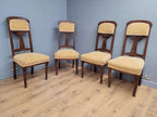 Four Vintage Art Nouveau Style Oak Dining Chairs Upholstered Seats and Backs