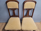 Four Vintage Art Nouveau Style Oak Dining Chairs Upholstered Seats and Backs