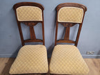 Four Vintage Art Nouveau Style Oak Dining Chairs Upholstered Seats and Backs