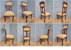 Four Vintage Art Nouveau Style Oak Dining Chairs Upholstered Seats and Backs