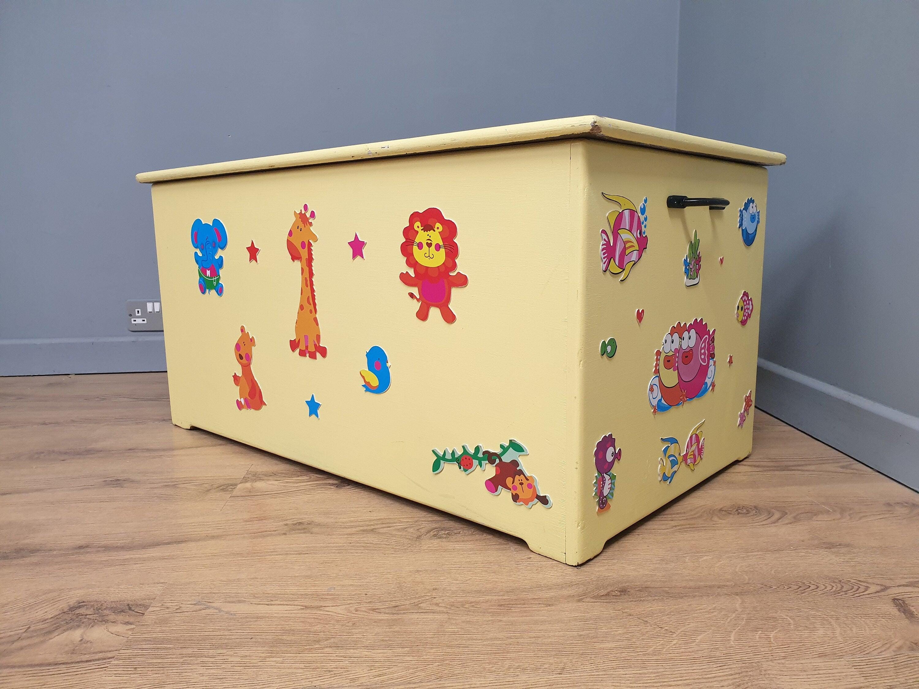 Large Vintage Painted Toy Chest Childs Blanket Box Ottoman