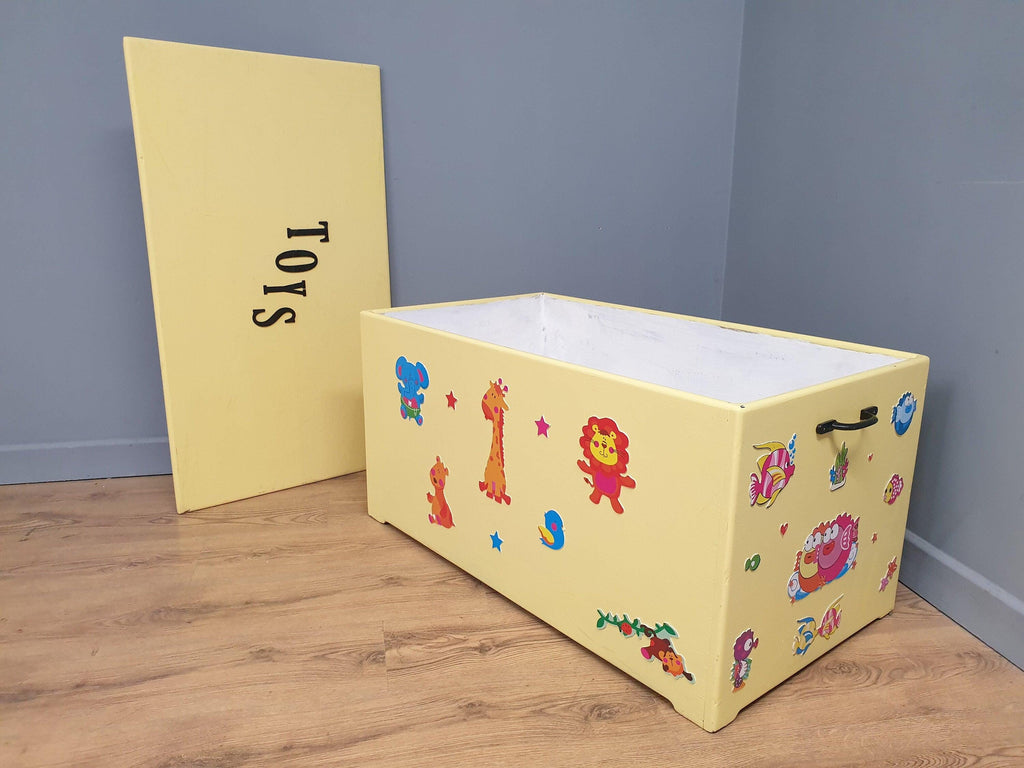 Large Vintage Painted Toy Chest Childs Blanket Box Ottoman