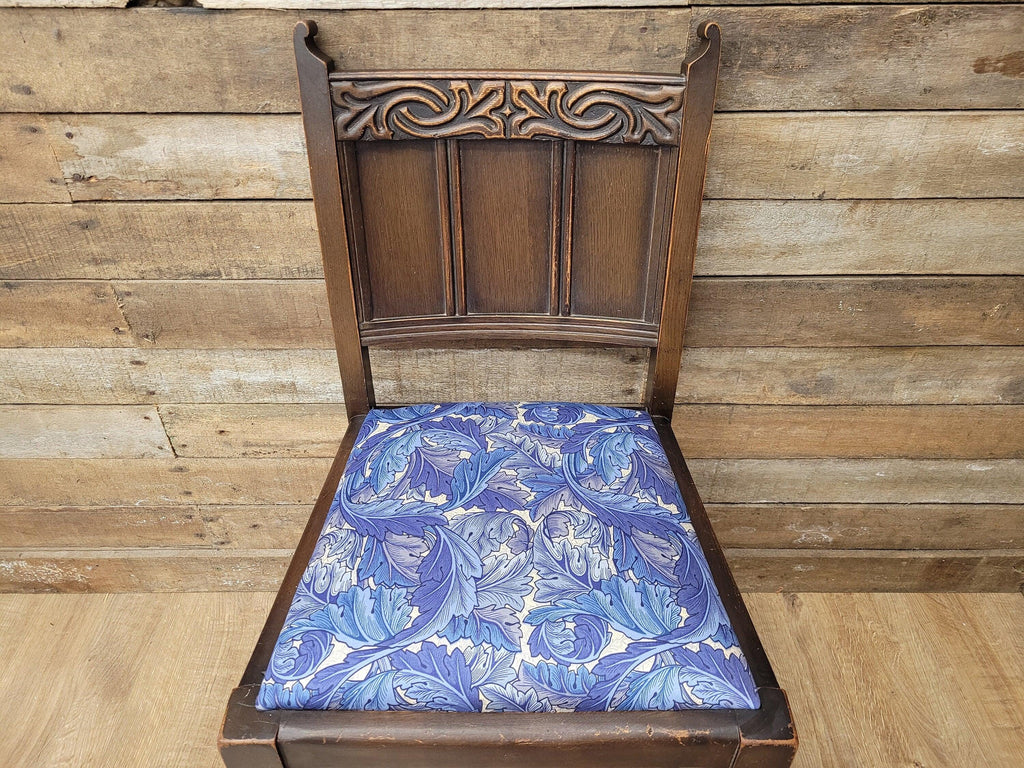 Vintage Hall Bedroom Motif Carved Back William Morris Blue Acanthus Seat Pad