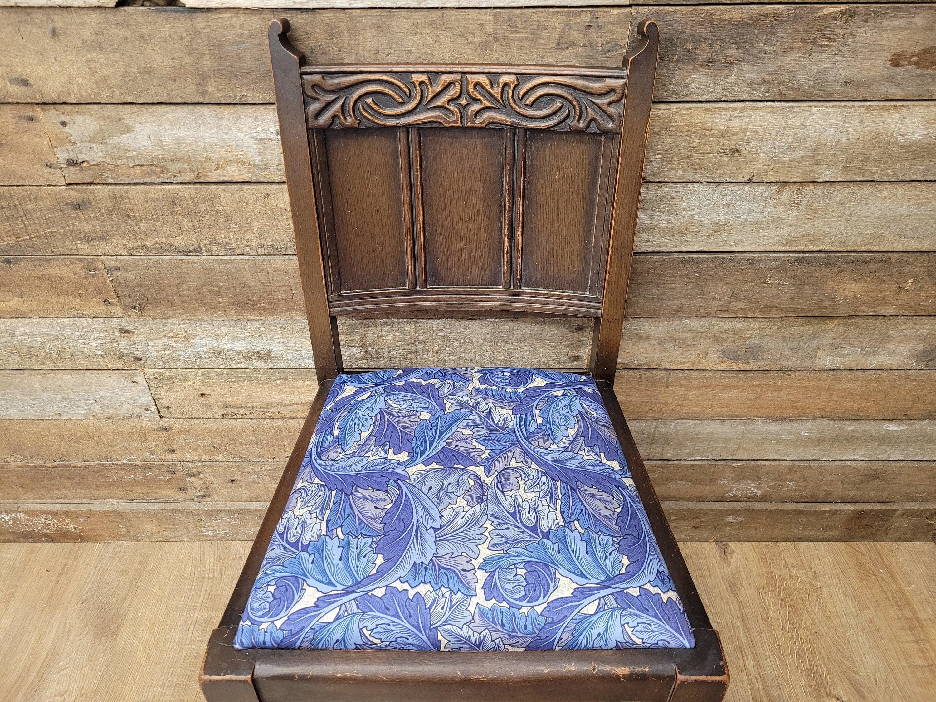 Vintage Hall Bedroom Motif Carved Back William Morris Blue Acanthus Seat Pad