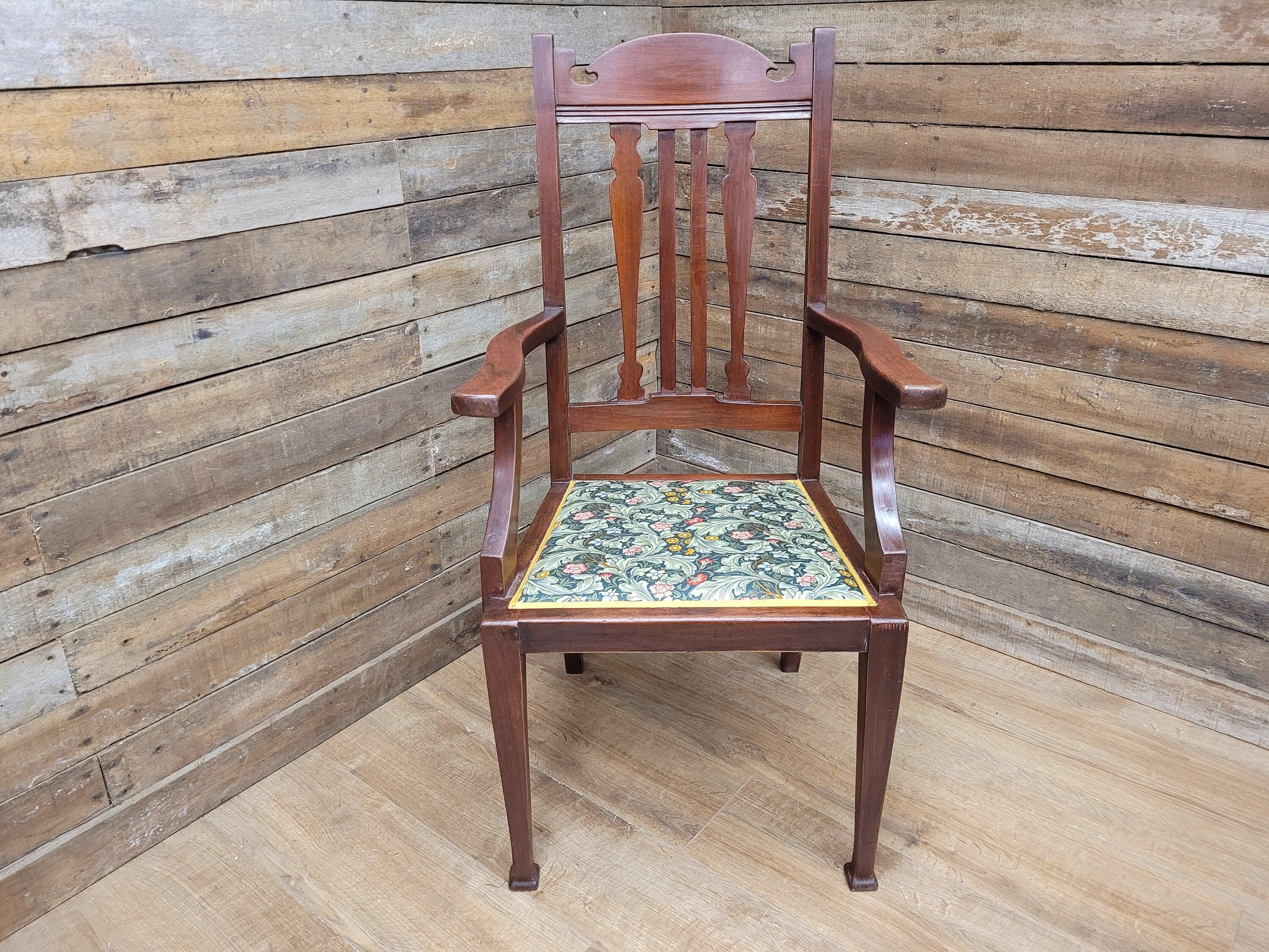 Antique Mahogany Framed Edwardian Hall Bedroom Armchair William Morris Fabric