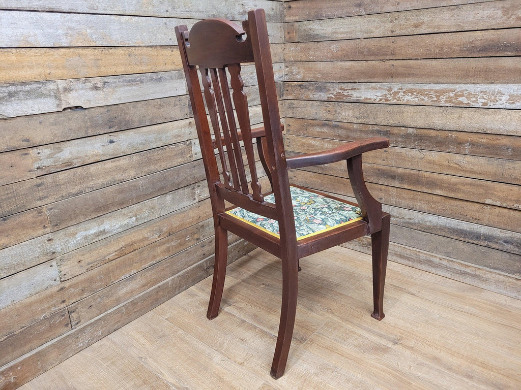Antique Mahogany Framed Edwardian Hall Bedroom Armchair William Morris Fabric
