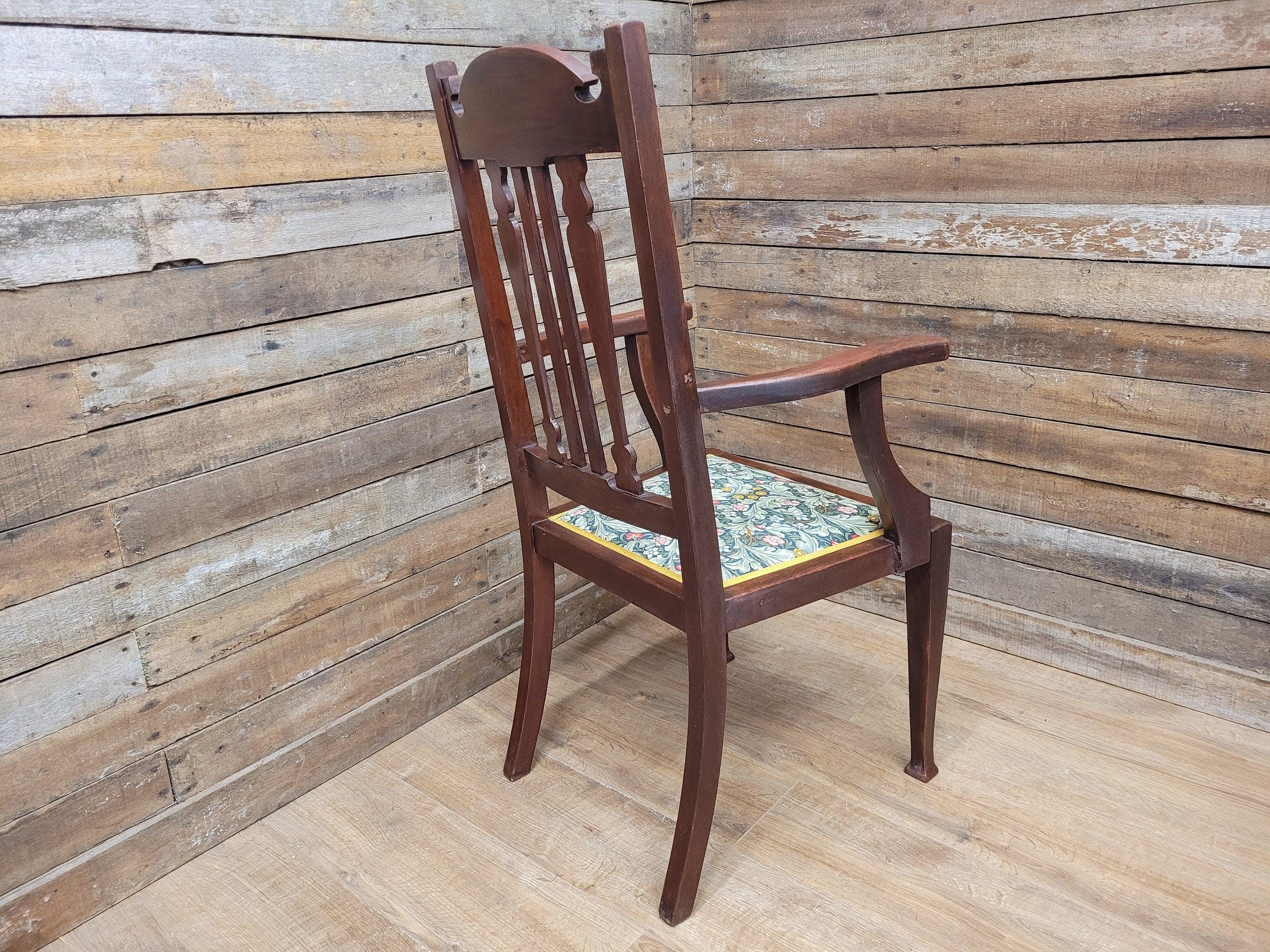Antique Mahogany Framed Edwardian Hall Bedroom Armchair William Morris Fabric
