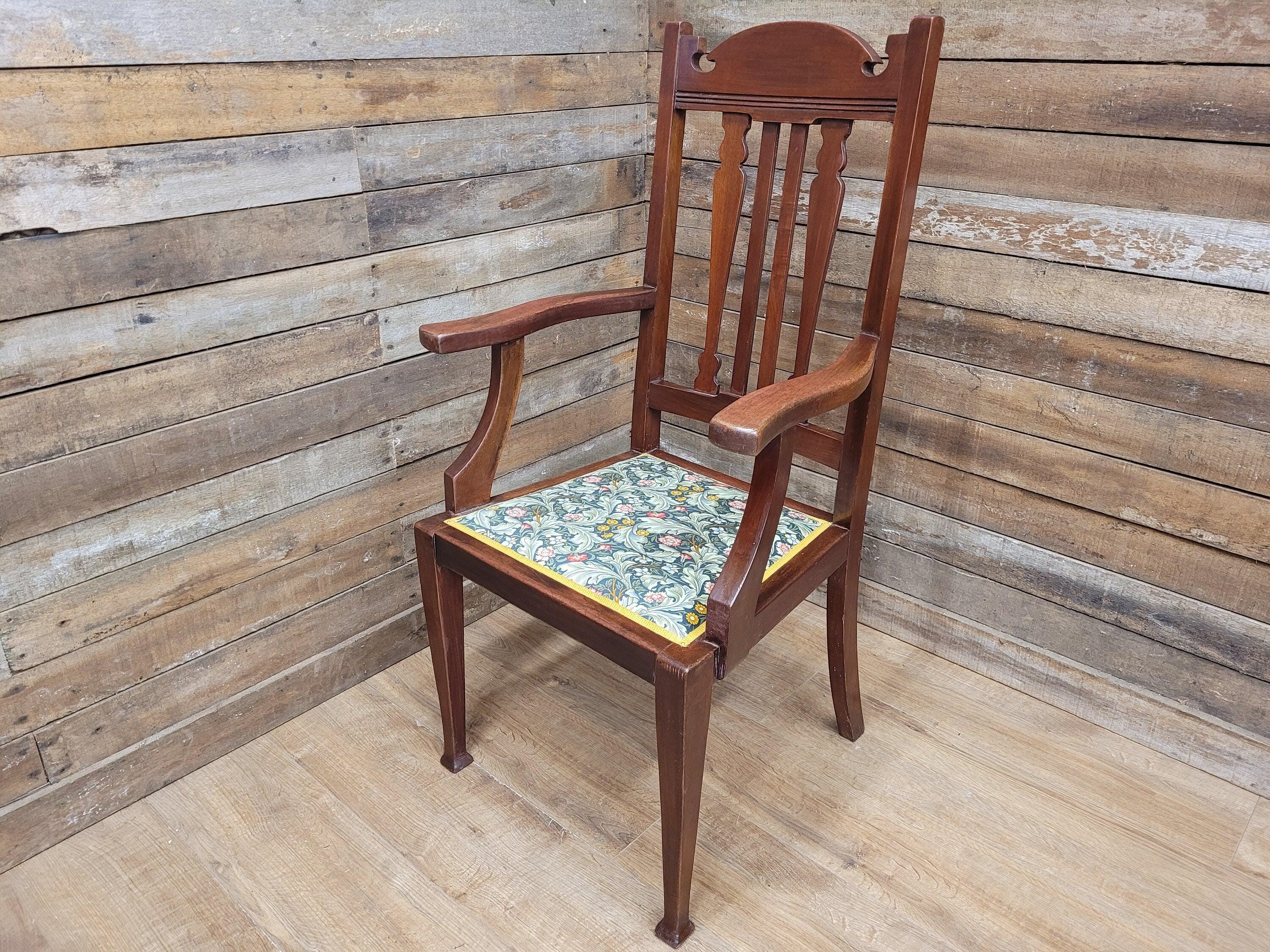 Antique Mahogany Framed Edwardian Hall Bedroom Armchair William Morris Fabric